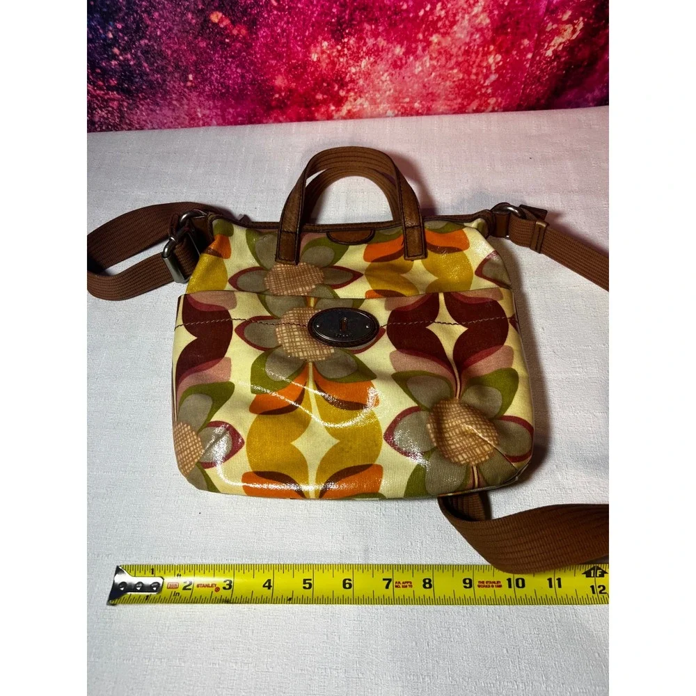 Fossil Key-Per Floral Coated Canvas Crossbody Bag Retro 70s Style Brown Multi